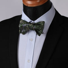 Green Textured Mens Silk Self tie Bow Tie with Pocket Squares Set - Amedeo Exclusive
