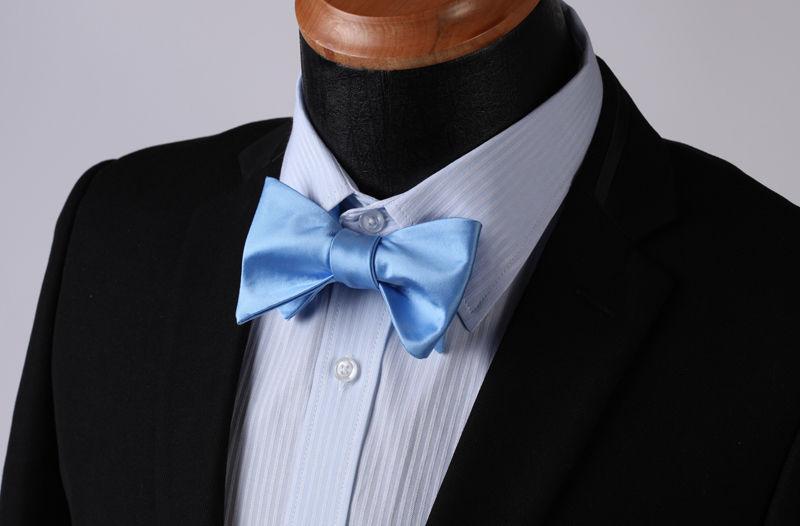 Baby Blue Mens Silk Self tie Bow Tie with Pocket Squares Set - Amedeo Exclusive