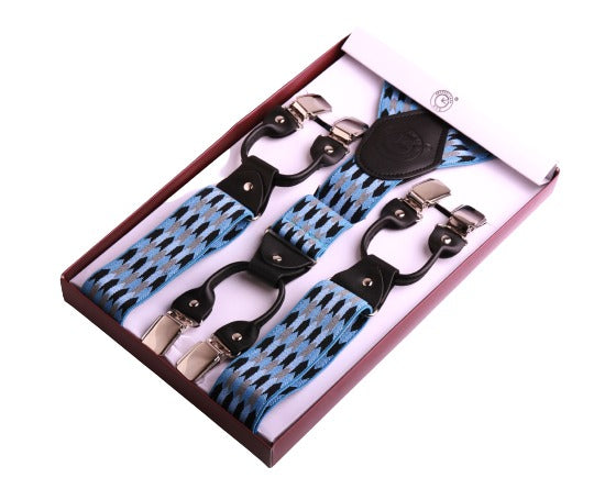 Men's Turquoise Blue & Black High Quality Premium Suspenders Adjustable Y Straps With Clips For Work Pants